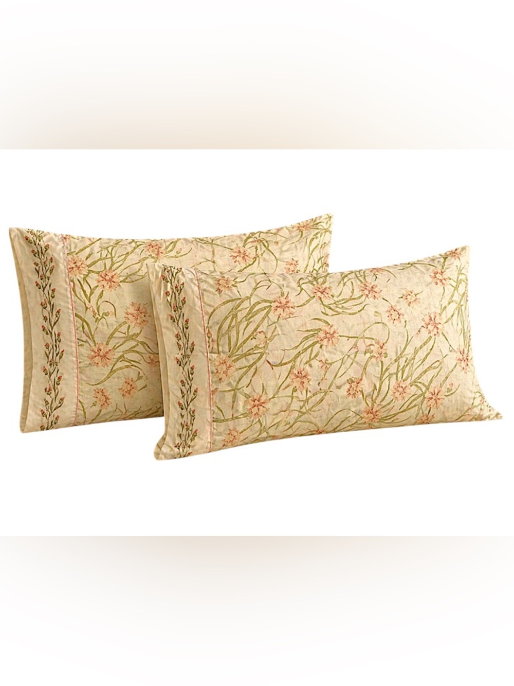 Lady Pepperell vintage Botanical Vine Cotton Pillowcases in Cream and Green